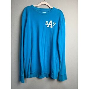 Aeropostale Mens XXL Blue Long SL Spellout Graphic T-Shirt 8A7 Applique Logo Tee